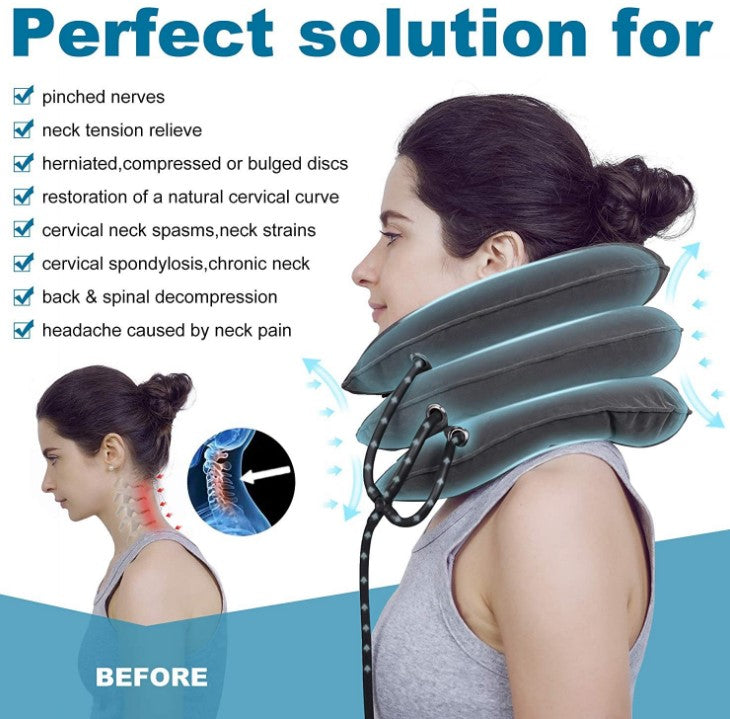 Cervical Traction Device Neck Support Inflatable Pillow - Blue