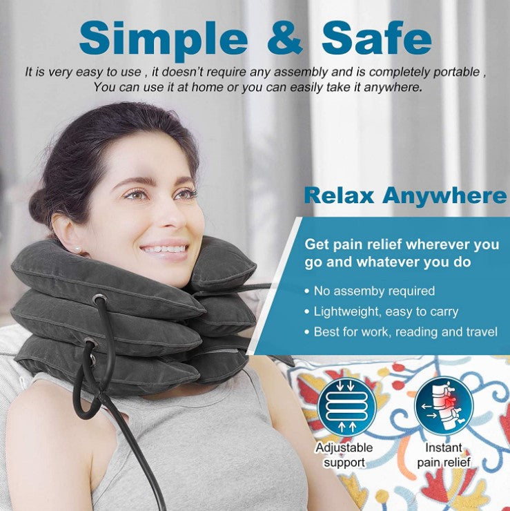Cervical Traction Device Neck Support Inflatable Pillow - Blue