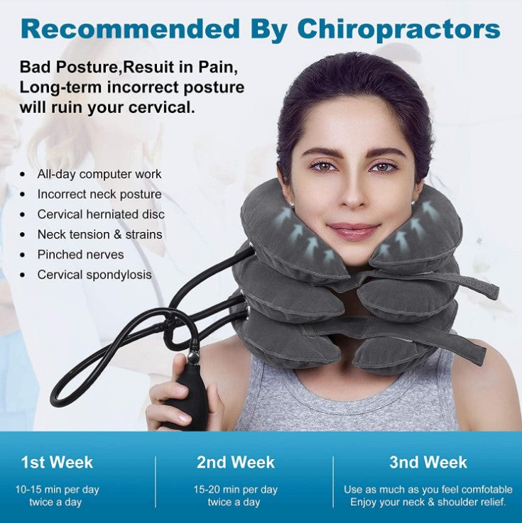 Cervical Traction Device Neck Support Inflatable Pillow - Blue
