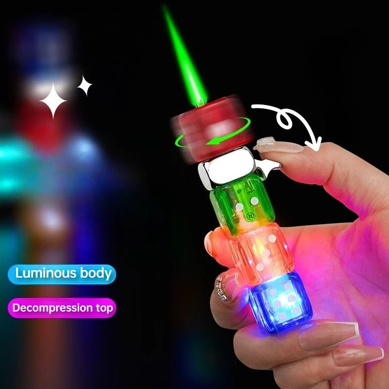 Colorful Dice Rotating Luminous Lighter New Style Windproof Green Flame Men's Gift Cigarette Lighter