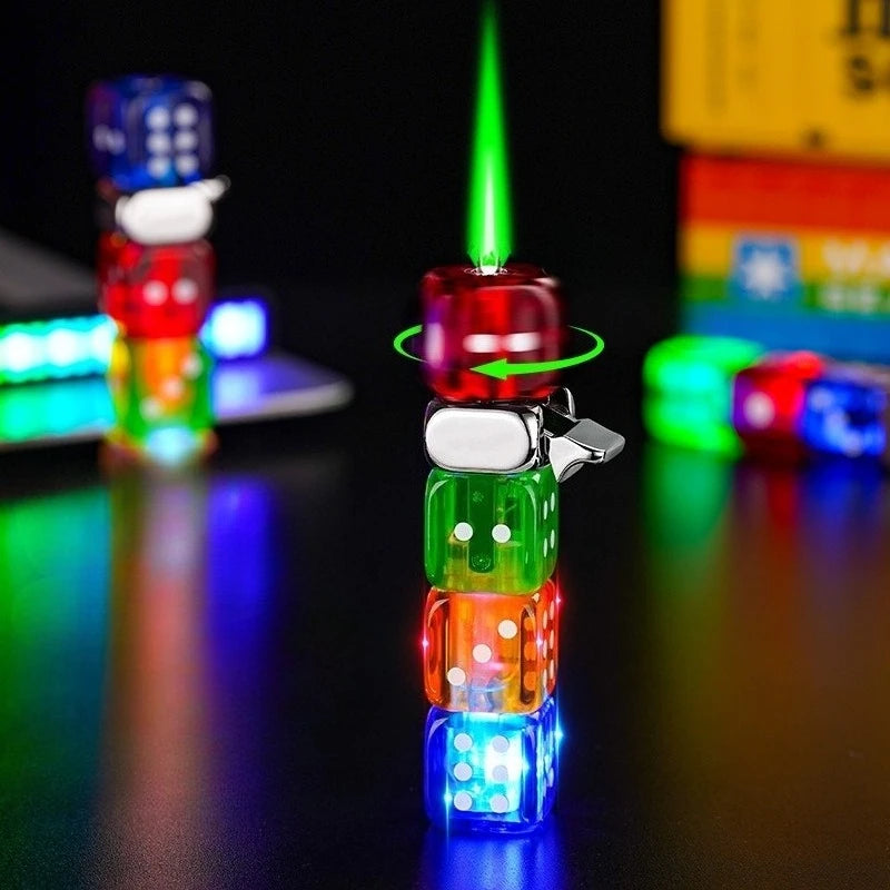 Colorful Dice Rotating Luminous Lighter New Style Windproof Green Flame Men's Gift Cigarette Lighter