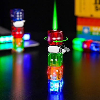 Colorful Dice Rotating Luminous Lighter New Style Windproof Green Flame Men's Gift Cigarette Lighter