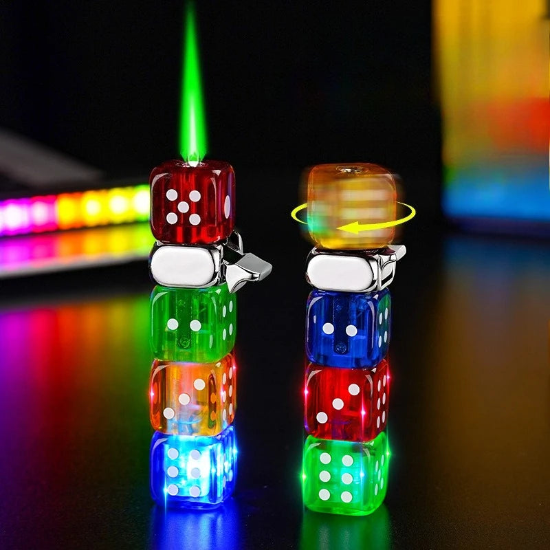Colorful Dice Rotating Luminous Lighter New Style Windproof Green Flame Men's Gift Cigarette Lighter